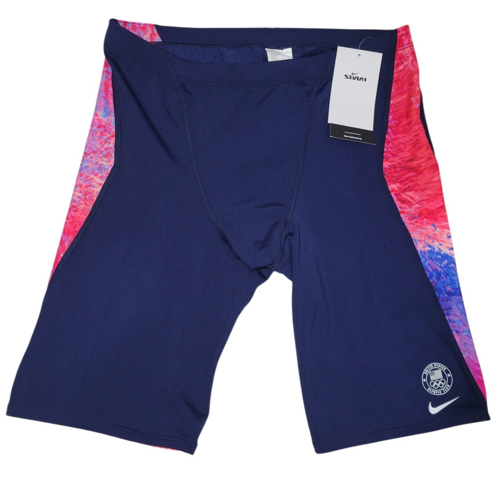 Nike Swim Jammer Swimsuit Shorts Mens 36 Blue USA Olympic Team Hydrastrong NEW - Picture 2 of 12